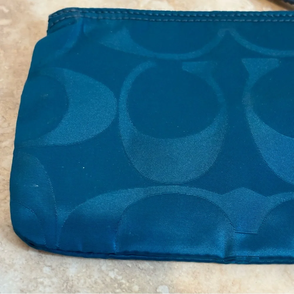 Coach Blue signature nylon logo cosmetic pouch
